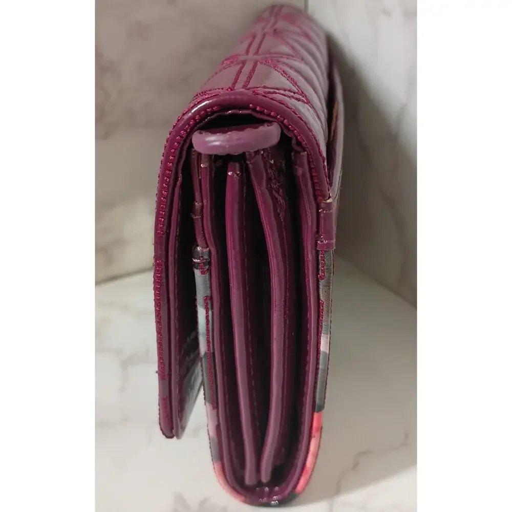 SHARIF Quilted Floral & Plum Patent Leather Wallet/Crossbody - EUC